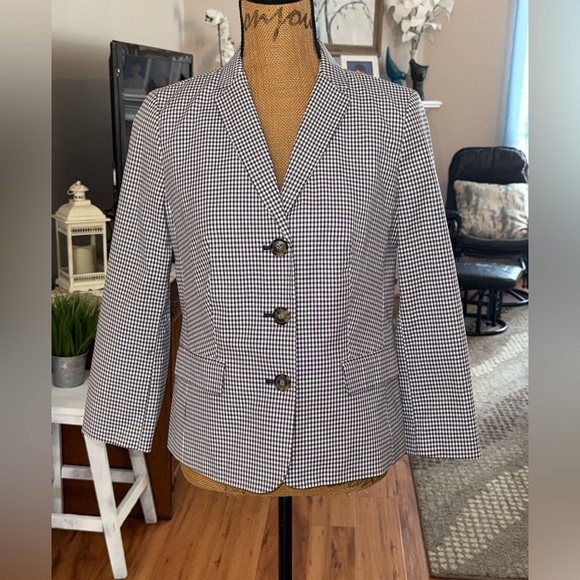 Talbot's NEW Blue white Gingham Houndstooth Career Preppy Lined cotton blazer, 6 - Picture 11 of 11
